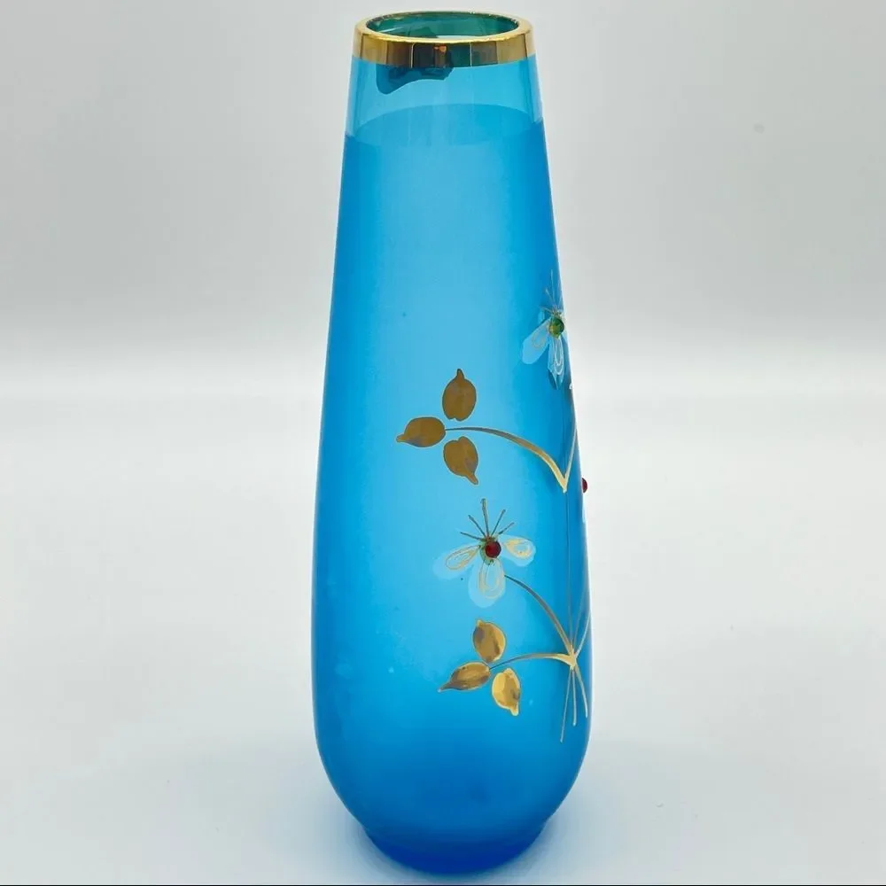 Vintage Norcrest Frosted Bud Vase Hand Painted Gold Edge MCM - Picture 6 of 9